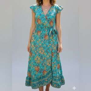 Band of the Free Floral Surplice Neckline Wrap Maxi Dress Women’s Size Medium